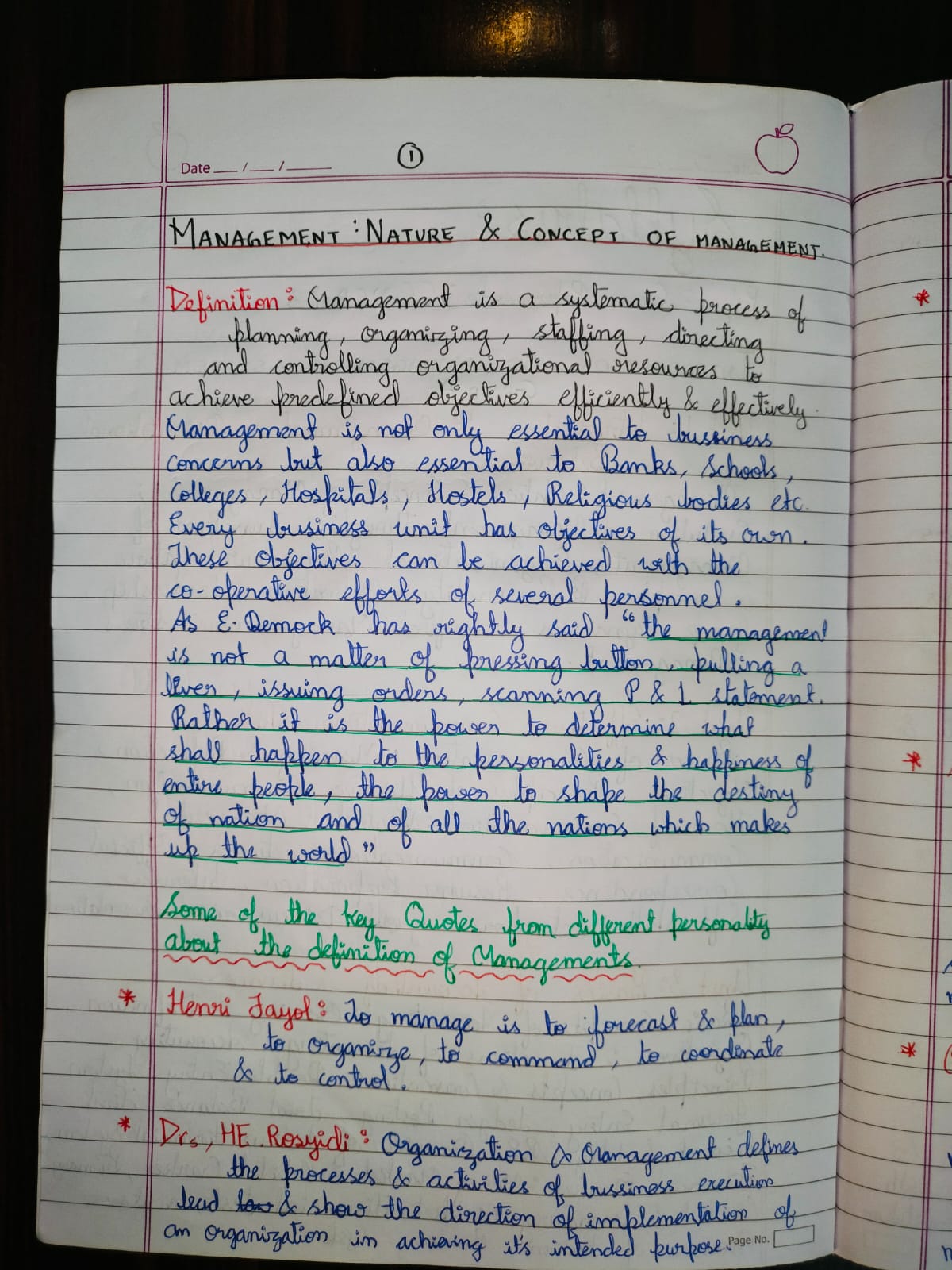 Management Note 1