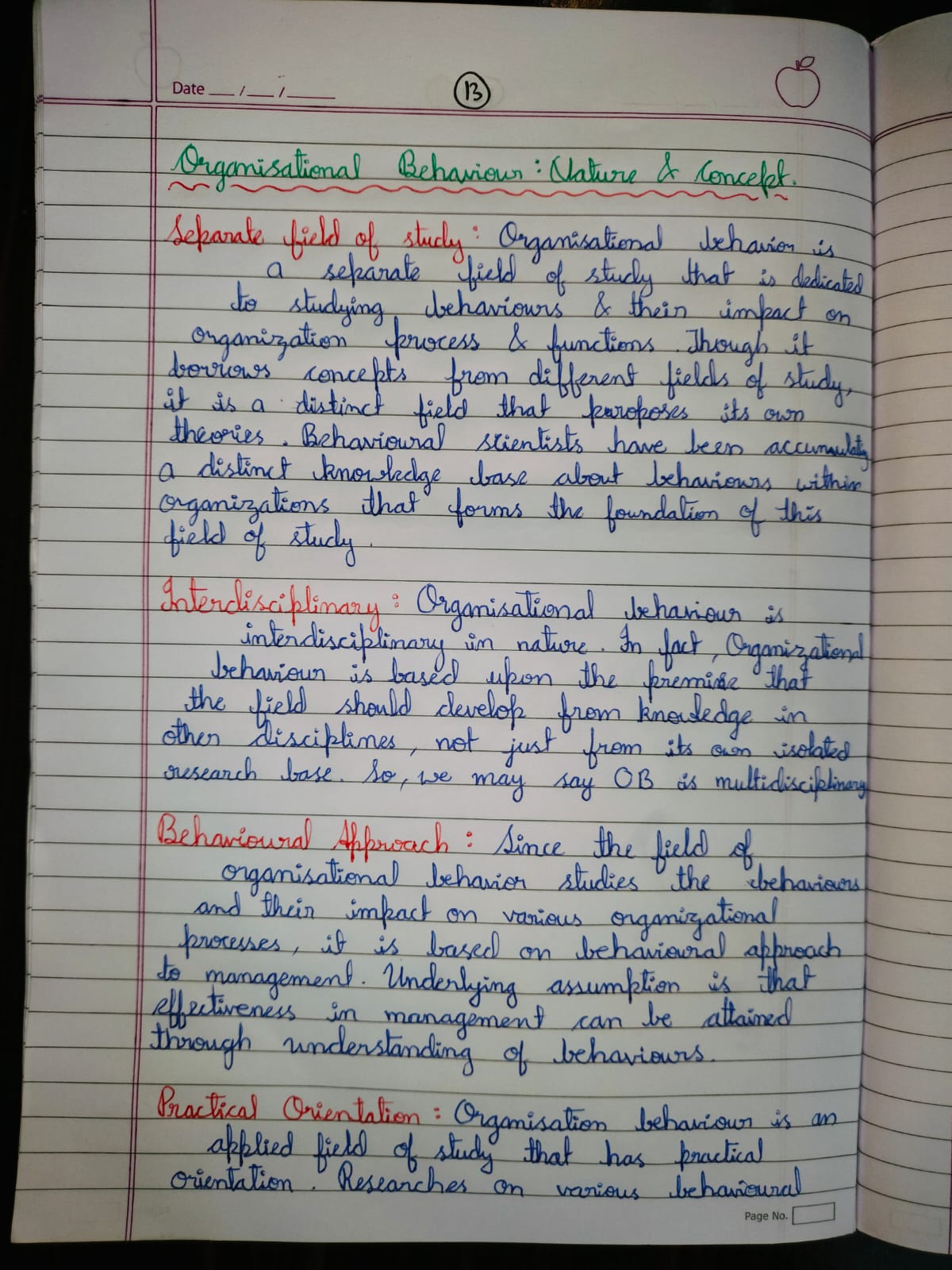 Management Note thirteen